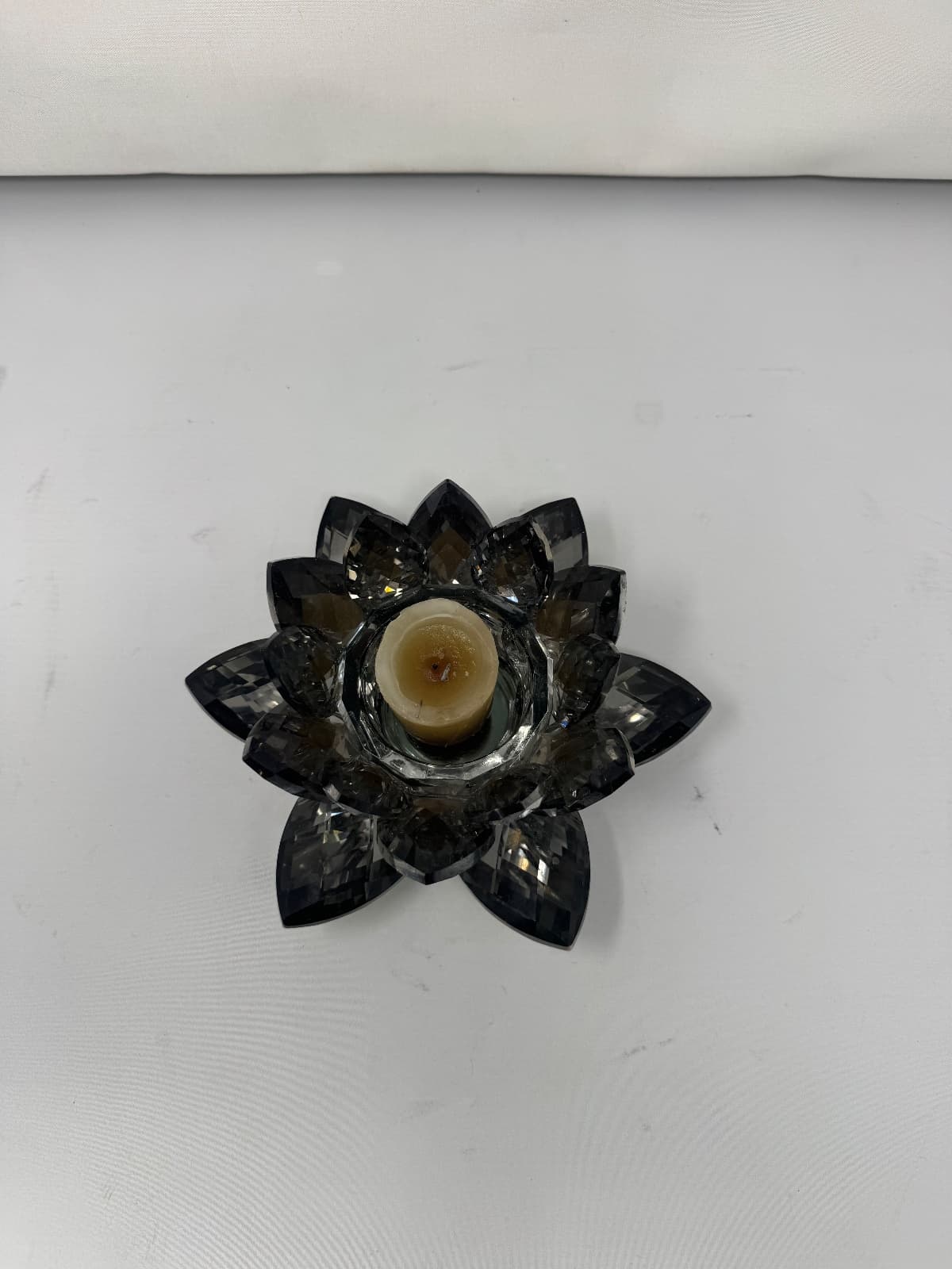 Smoke Gray Crystal Lotus Flower Candle Holder