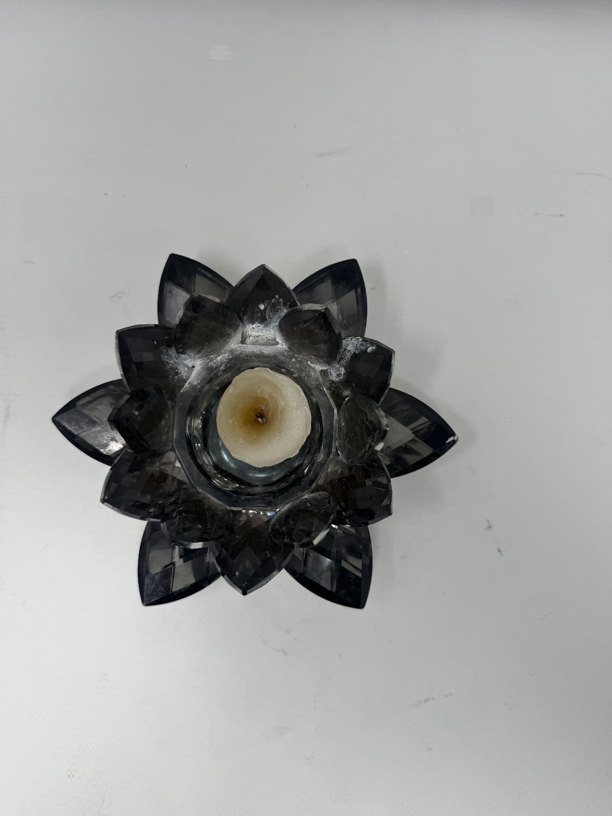 Smoked Gray Crystal Lotus Flower Candle Holder